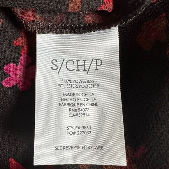 CAbi Candlelight Black Pink Floral Sheer Neck Tie Top Blouse Modest Dark Goth - Picture 6 of 6